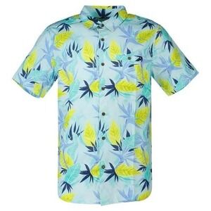 Hurley Men's Medium Hawaiian Tropical Leaf Print‎ Short Sleeve Button Up Shirt